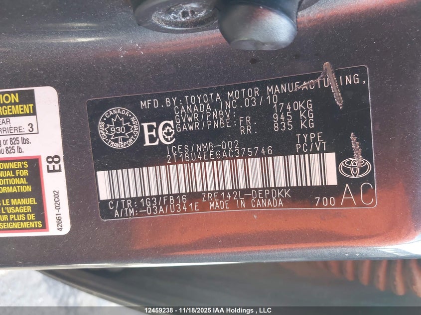 2010 Toyota Corolla S/Le/Xle VIN: 2T1BU4EE6AC375746 Lot: 12459238