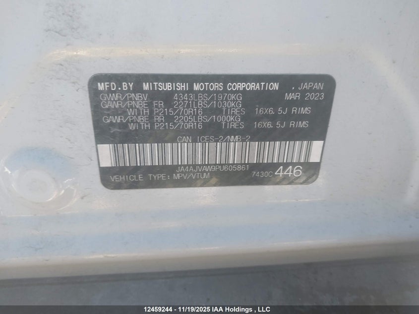 2023 Mitsubishi Rvr Gt/Le/Se/Sel VIN: JA4AJVAW9PU605861 Lot: 12459244