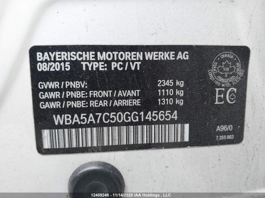 2016 BMW 528 Xi VIN: WBA5A7C50GG145654 Lot: 12459248