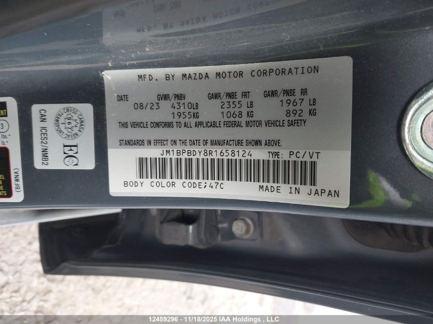 2024 Mazda 3 Gt VIN: JM1BPBDY8R1658124 Lot: 12459296