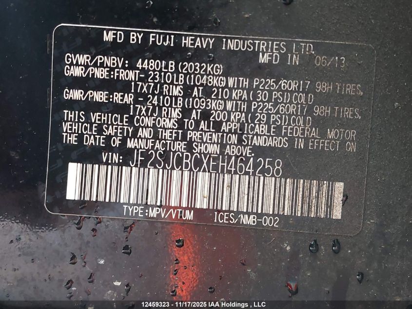 2014 Subaru Forester 2.5I Premium VIN: JF2SJCBCXEH464258 Lot: 12459323