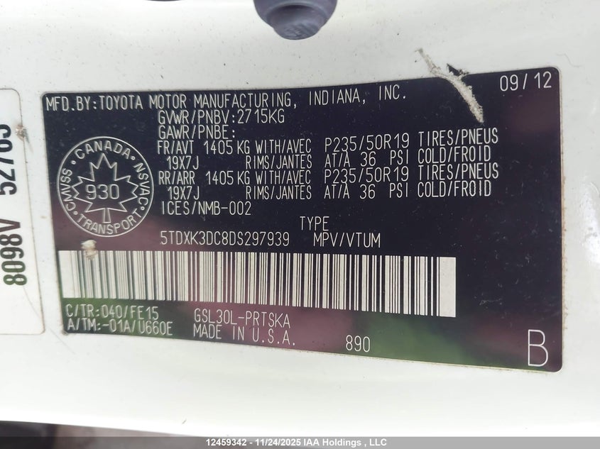 5TDXK3DC8DS297939 2013 TOYOTA SIENNA photo no. 9