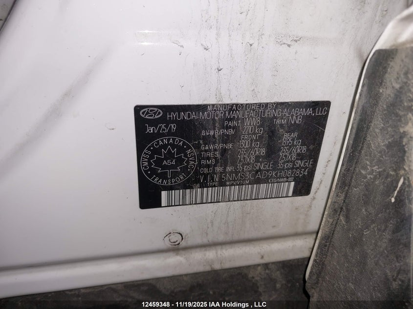 5NMS3CAD9KH082834 2019 HYUNDAI SANTA FE photo no. 9