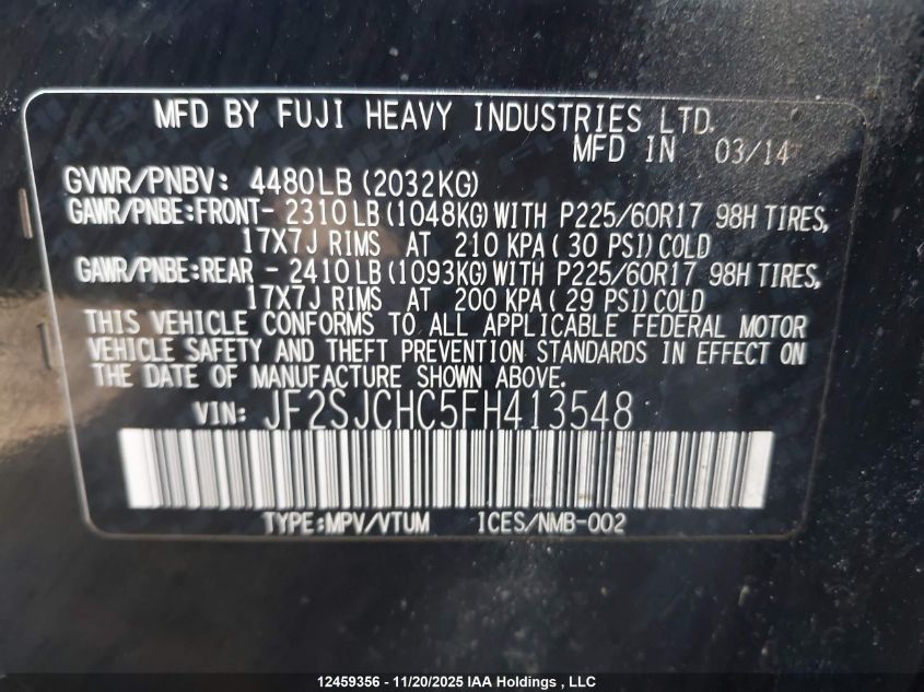 2015 Subaru Forester 2.5I Touring Package VIN: JF2SJCHC5FH413548 Lot: 12459356