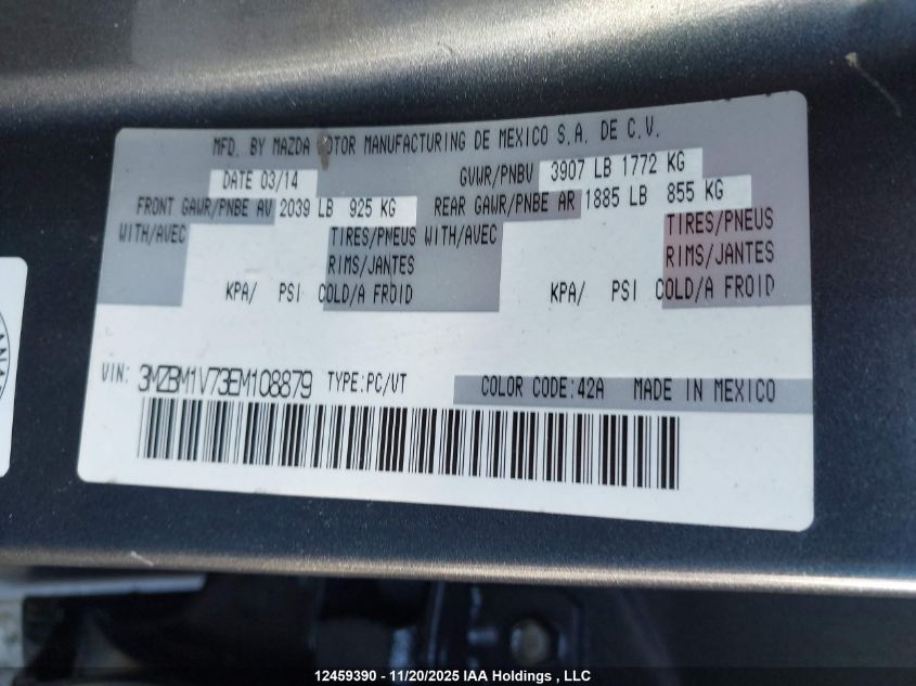 2014 Mazda Mazda3 Gs-Sky VIN: 3MZBM1V73EM108879 Lot: 12459390