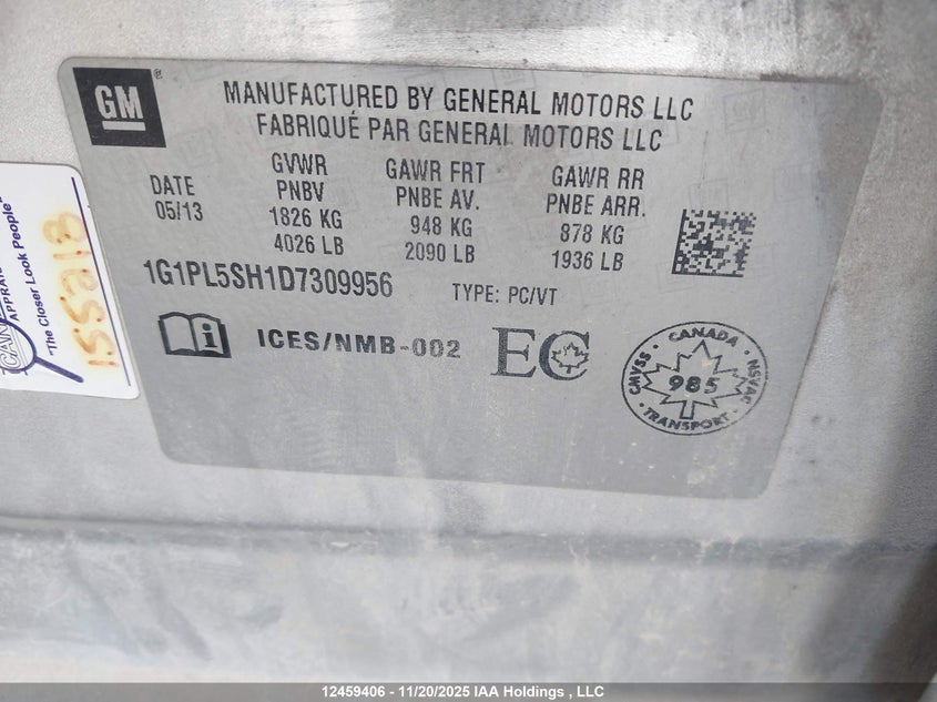 1G1PL5SH1D7309956 2013 CHEVROLET CRUZE photo no. 9