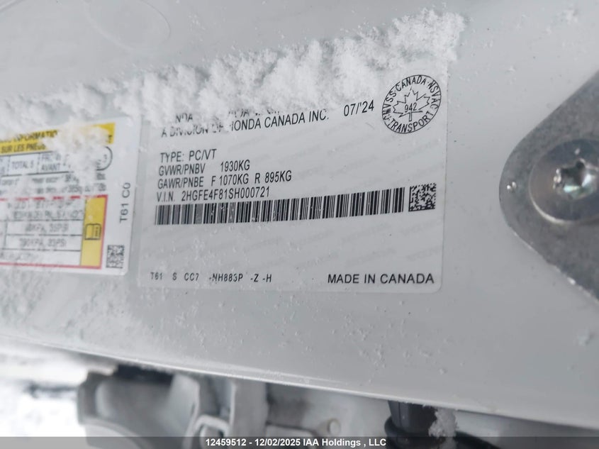 2HGFE4F81SH000721 2025 HONDA CIVIC photo no. 9