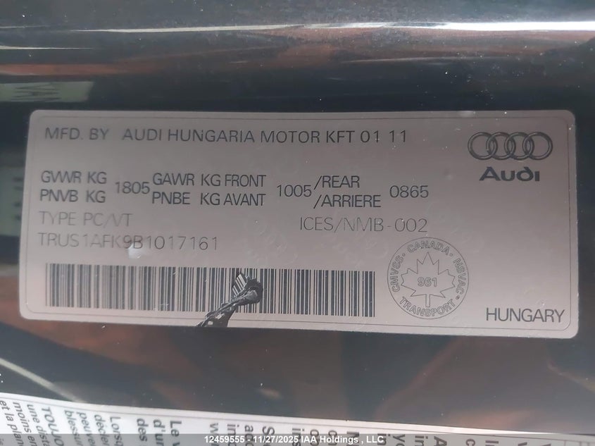 TRUS1AFK9B1017161 2011 AUDI TTS photo no. 18