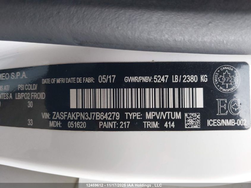 2018 Alfa Romeo Stelvio VIN: ZASFAKPN3J7B64279 Lot: 12459612