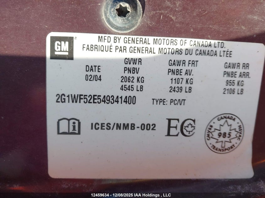 2G1WF52E549341400 2004 CHEVROLET IMPALA photo no. 9