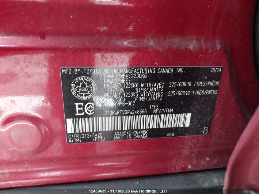 2024 Toyota Rav4 VIN: 2T3RWRFV6RW248596 Lot: 12459639