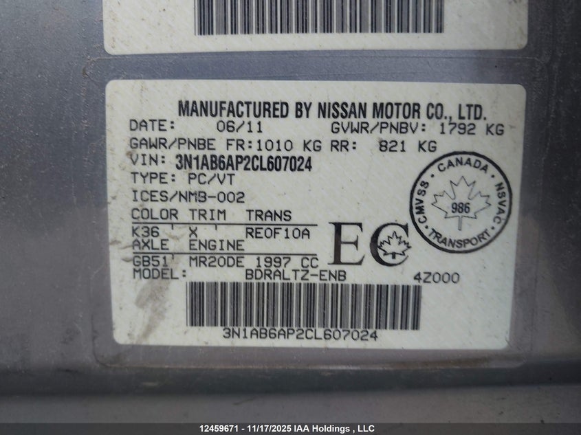 3N1AB6AP2CL607024 2012 NISSAN SENTRA photo no. 9