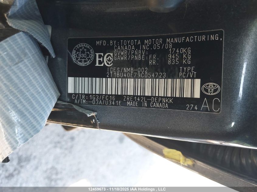 2009 Toyota Corolla S/Le/Xle VIN: 2T1BU40E79C054723 Lot: 12459673