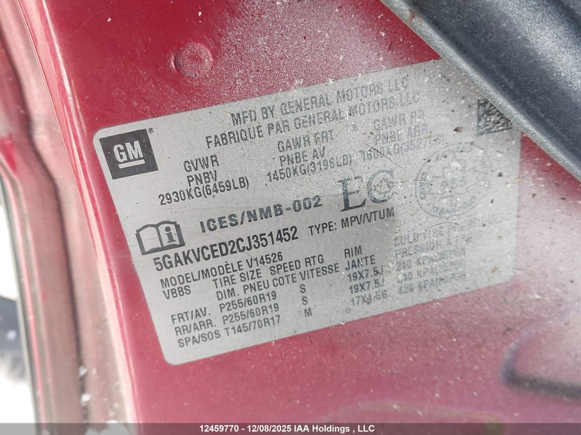 5GAKVCED2CJ351452 2012 BUICK ENCLAVE photo no. 9