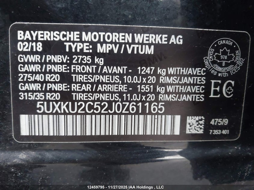 2018 BMW X6 xDrive35I VIN: 5UXKU2C52J0Z61165 Lot: 12459795