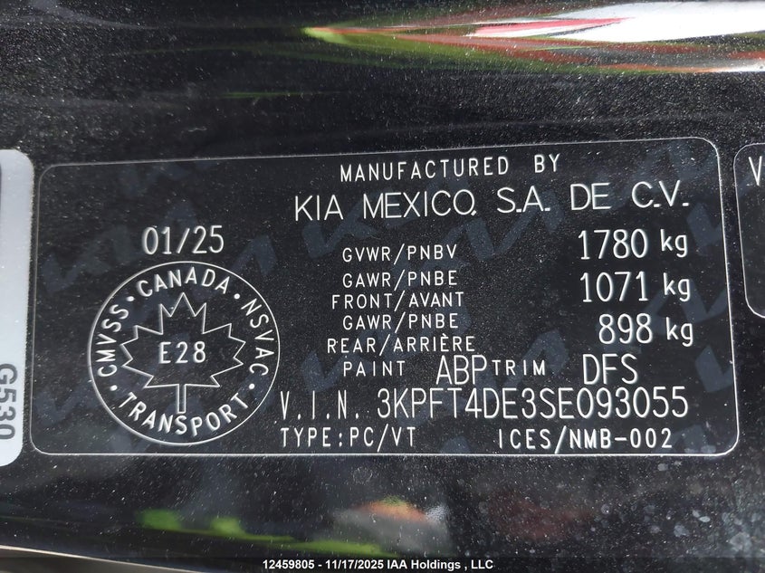 2025 Kia K4 Lx/Lxs VIN: 3KPFT4DE3SE093055 Lot: 12459805