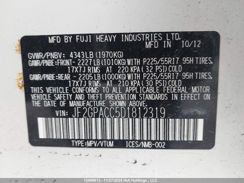 2013 Subaru Xv Crosstrek 2.0 Premium VIN: JF2GPACC5D1812319 Lot: 12459813