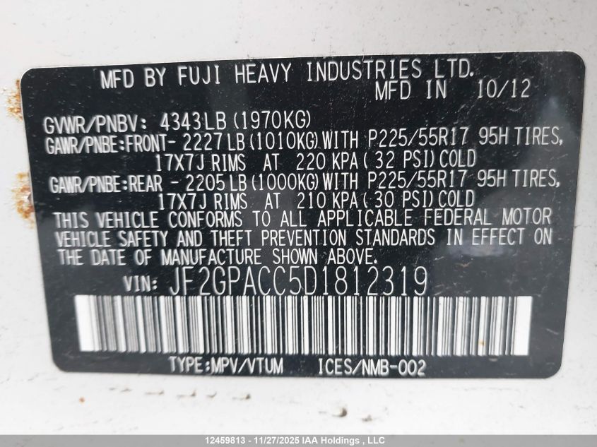 2013 Subaru Xv Crosstrek 2.0 Premium VIN: JF2GPACC5D1812319 Lot: 12459813