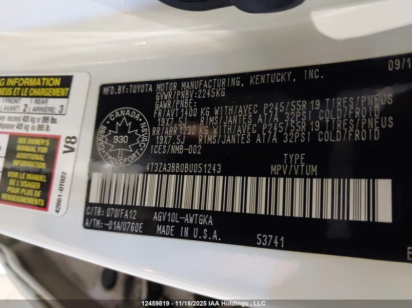 2011 Toyota Venza VIN: 4T3ZA3BB0BU051243 Lot: 12459819