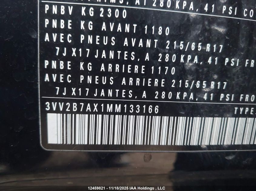 2021 Volkswagen Tiguan Comfortline/United VIN: 3VV2B7AX1MM133166 Lot: 12459821