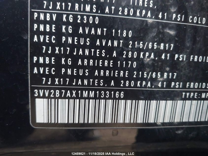 2021 Volkswagen Tiguan Comfortline/United VIN: 3VV2B7AX1MM133166 Lot: 12459821