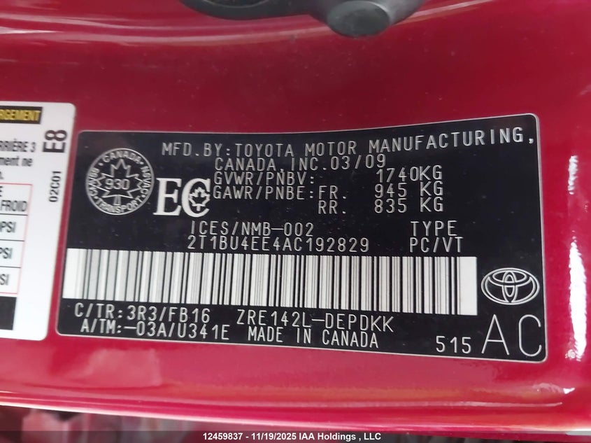 2T1BU4EE4AC192829 2010 TOYOTA COROLLA photo no. 9