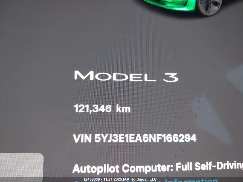 2022 Tesla Model 3 VIN: 5YJ3E1EA6NF166294 Lot: 12459839