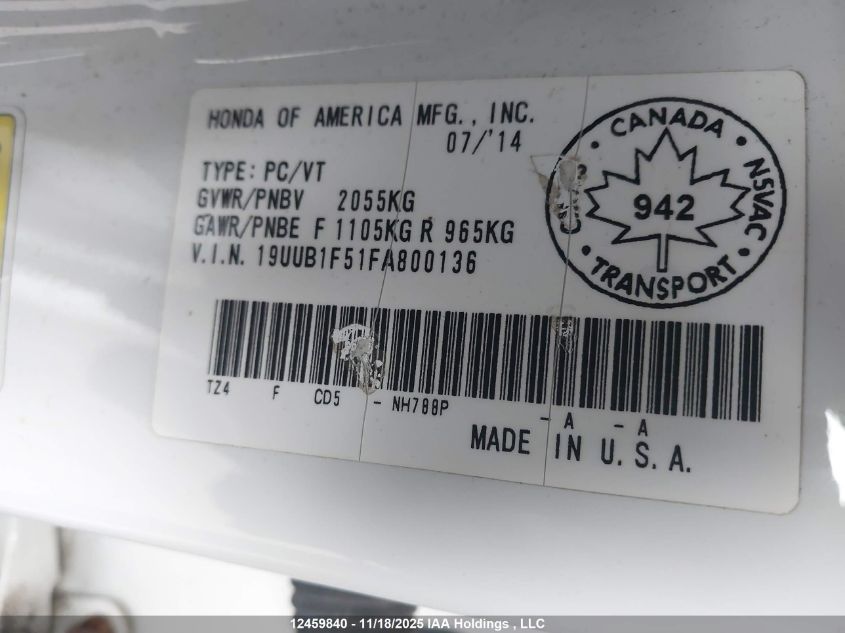 2015 Acura Tlx Tech VIN: 19UUB1F51FA800136 Lot: 12459840