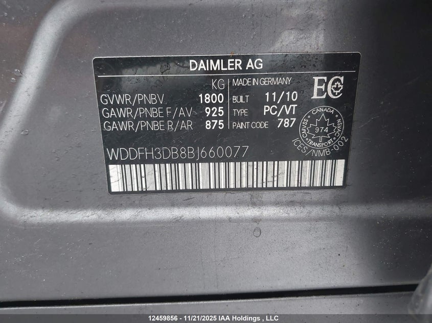 2011 Mercedes-Benz B200 VIN: WDDFH3DB8BJ660077 Lot: 12459856