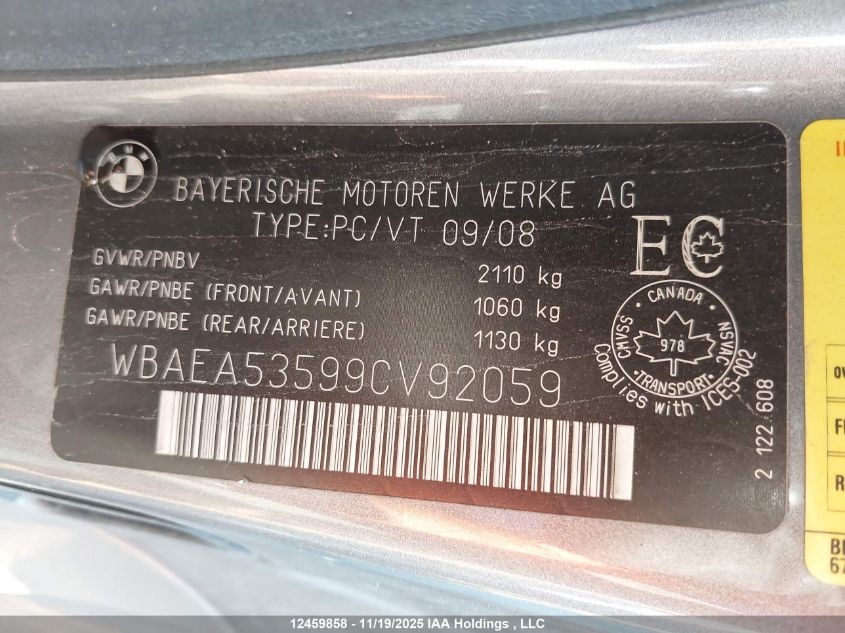 2009 BMW 650 I VIN: WBAEA53599CV92059 Lot: 12459858