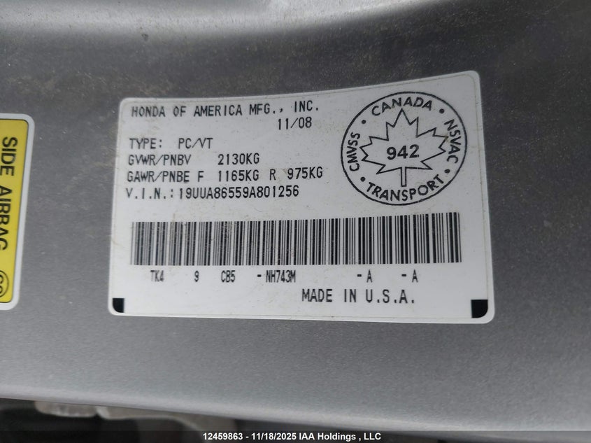 19UUA86559A801256 2009 ACURA TL photo no. 9