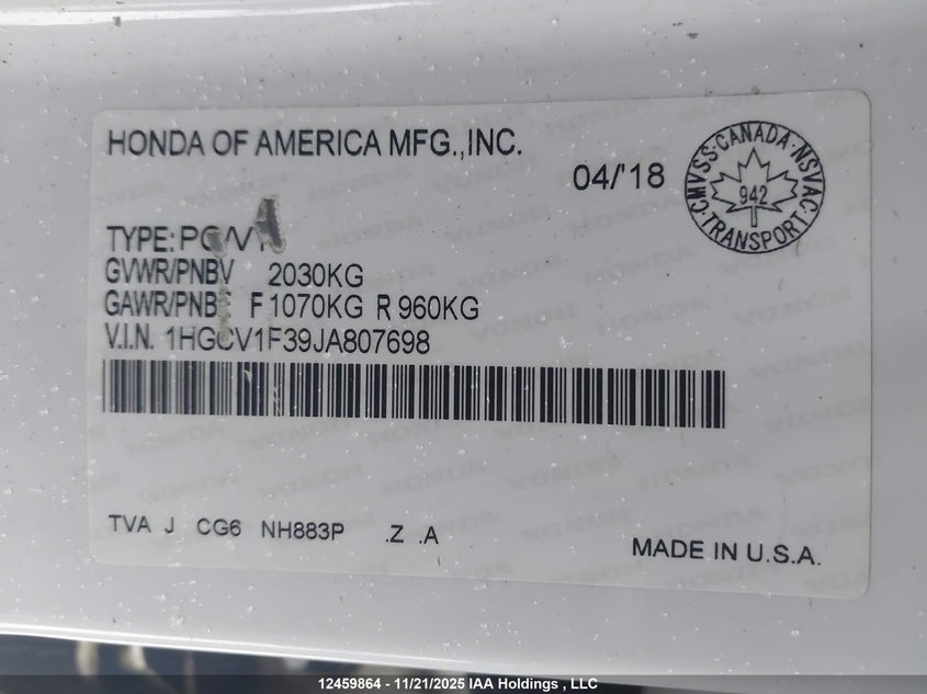 1HGCV1F39JA807698 2018 HONDA ACCORD photo no. 18