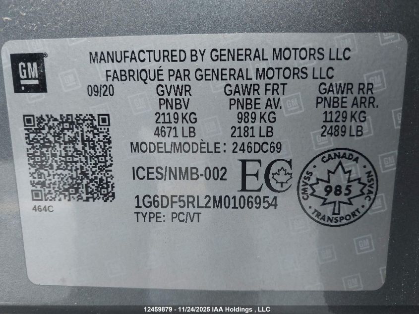 2021 Cadillac Ct4 Premium Luxury VIN: 1G6DF5RL2M0106954 Lot: 12459879