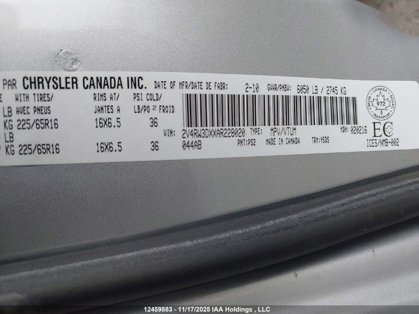 2010 Volkswagen Routan Se VIN: 2V4RW3DXXAR228020 Lot: 12459883