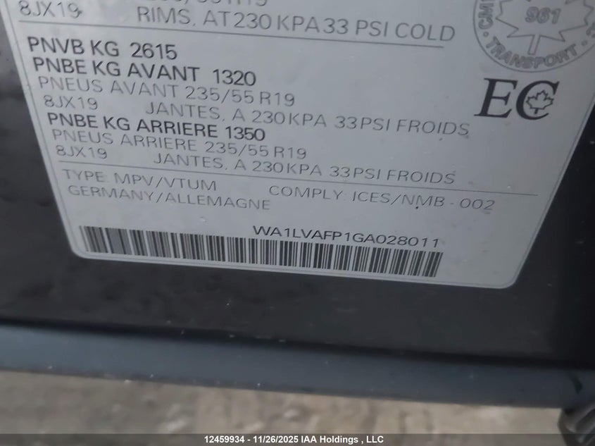 WA1LVAFP1GA028011 2016 AUDI Q5 photo no. 9