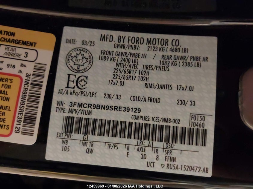 3FMCR9BN9SRE39129 2025 FORD BRONCO SPORT photo no. 9