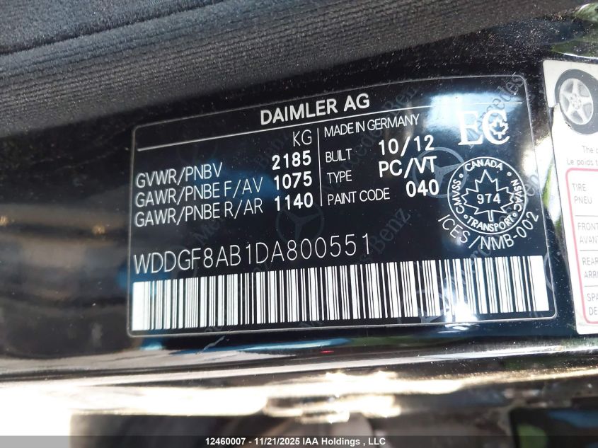 2013 Mercedes-Benz C 300 4Matic VIN: WDDGF8AB1DA800551 Lot: 12460007