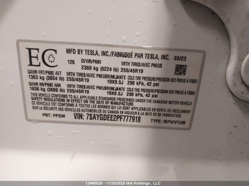 7SAYGDEE2PF777918 2023 TESLA MODEL Y photo no. 16