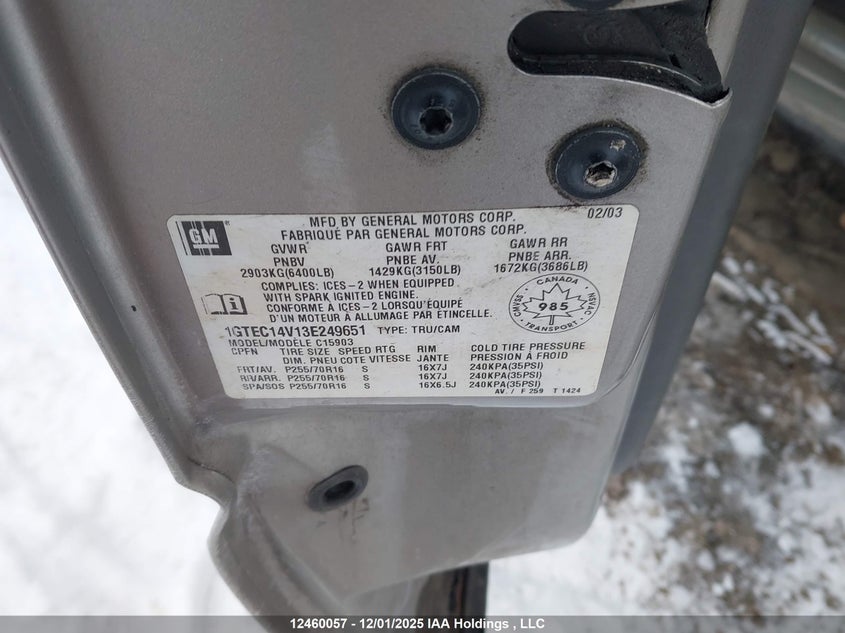 1GTEC14V13E249651 2003 GMC SIERRA photo no. 9