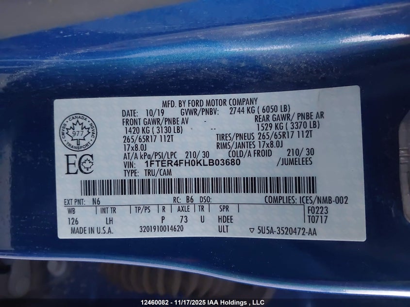 1FTER4FH0KLB03680 2019 FORD RANGER photo no. 9