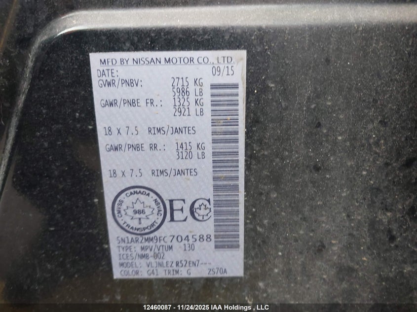 5N1AR2MM9FC704588 2015 NISSAN PATHFINDER photo no. 9
