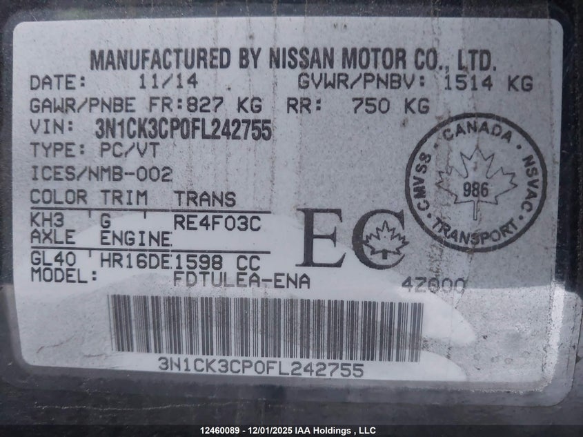 3N1CK3CP0FL242755 2015 NISSAN MICRA photo no. 19