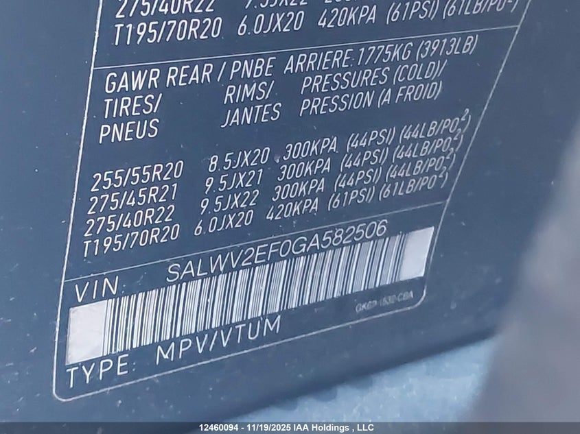 2016 Land Rover Range Rover Sport V8 Supercharged VIN: SALWV2EF0GA582506 Lot: 12460094