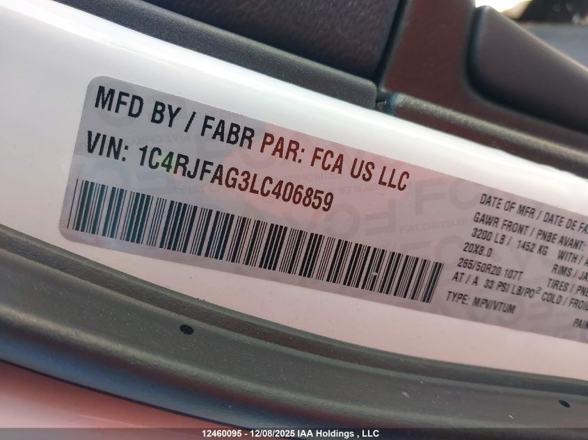 2020 Jeep Grand Cherokee Altitude VIN: 1C4RJFAG3LC406859 Lot: 12460095