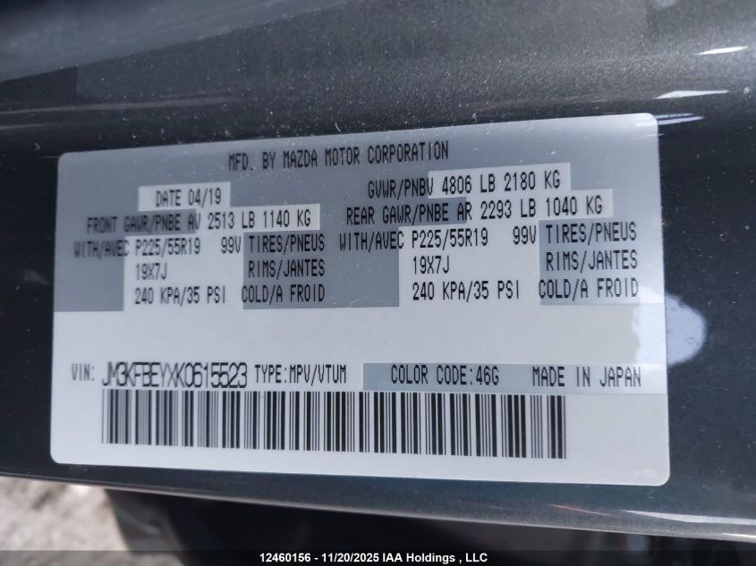 2019 Mazda Cx-5 Signature VIN: JM3KFBEYXK0615523 Lot: 12460156