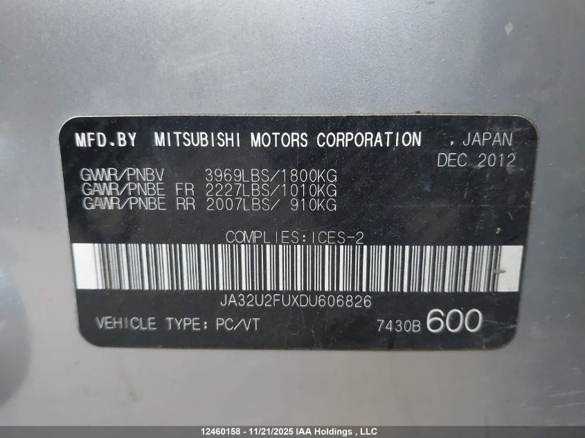 2013 Mitsubishi Lancer Se VIN: JA32U2FUXDU606826 Lot: 12460158