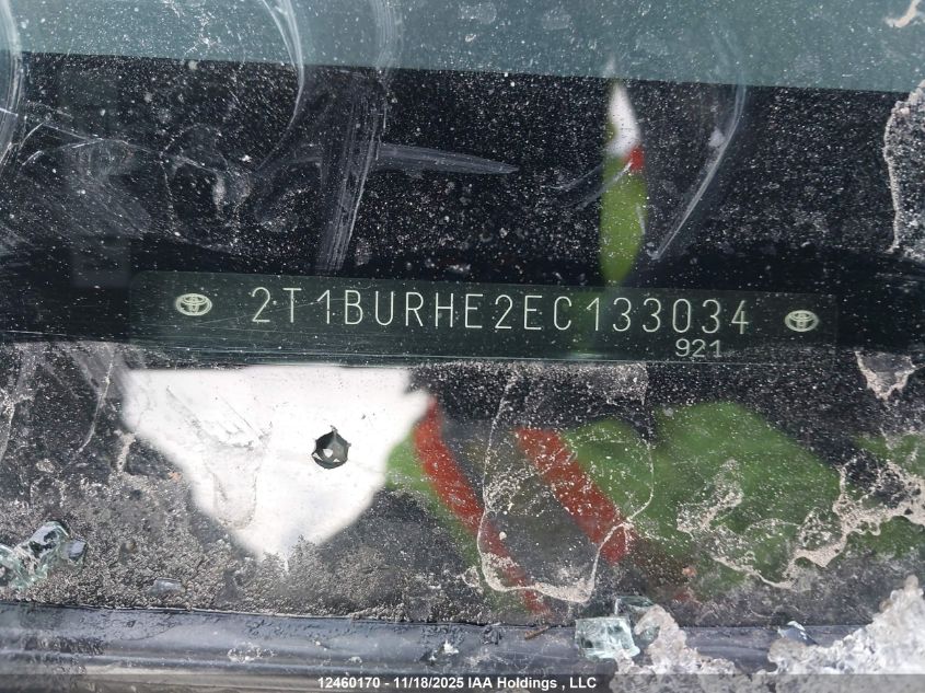 2014 Toyota Corolla L/Le/Le Pls/Prm/S/S Pls VIN: 2T1BURHE2EC133034 Lot: 12460170