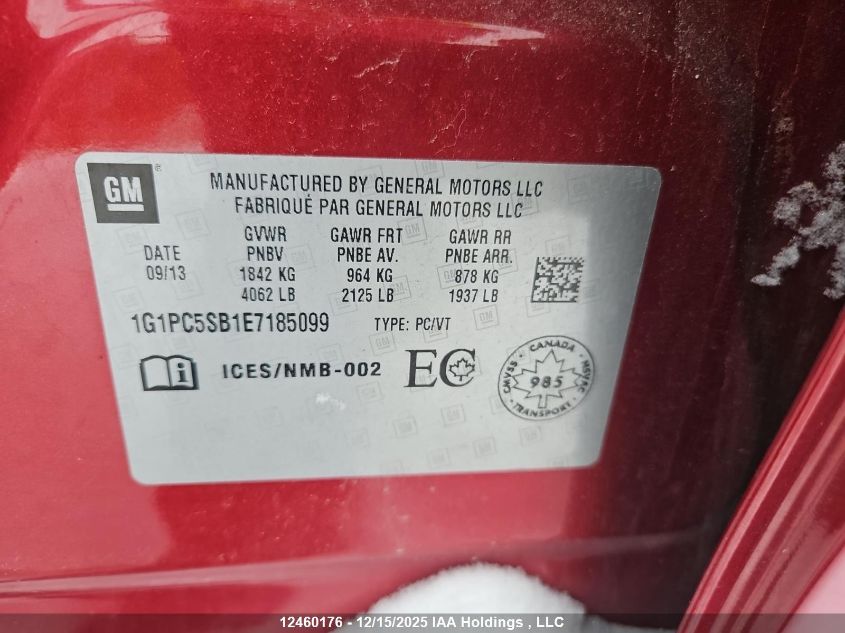 2014 Chevrolet Cruze Lt VIN: 1G1PC5SB1E7185099 Lot: 12460176