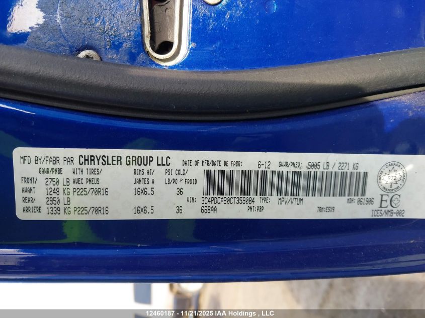 2012 Dodge Journey Cvp/Se Plus VIN: 3C4PDCAB0CT359084 Lot: 12460187