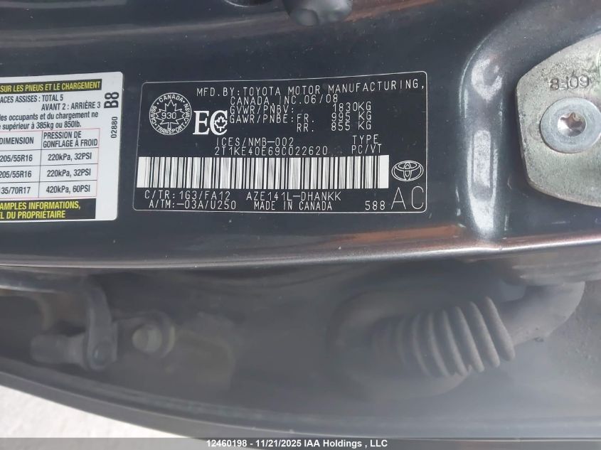 2009 Toyota Corolla Matrix S VIN: 2T1KE40E69C022620 Lot: 12460198